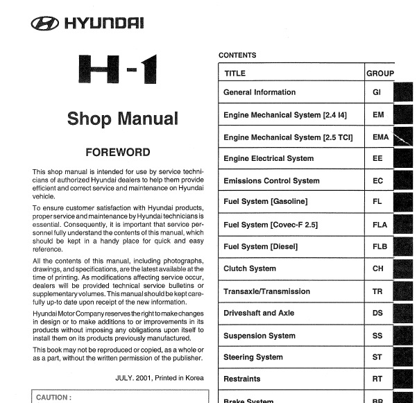2002-2007 HYUNDAI H1 H200